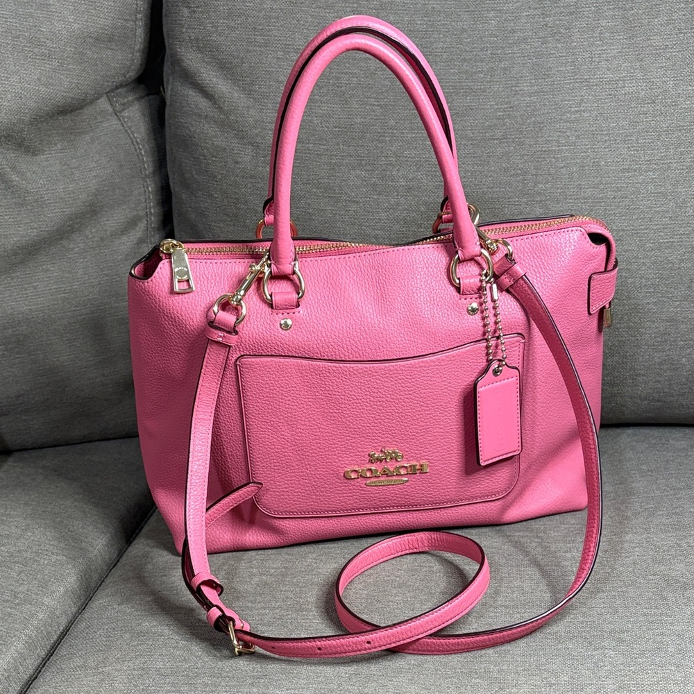 Coach Emma Satchel Pink Pebble Leather Crossbody Shoulder Bag Strap - Picture 2 of 12